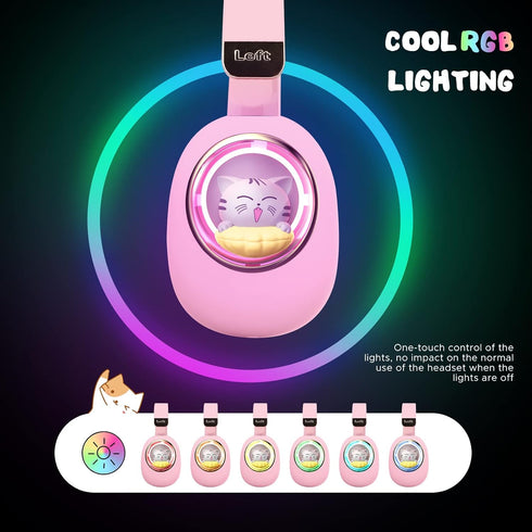 QearFun 7 Colors LED Light Up 3D Cat Headphones Bluetooth, Foldable Cat Ear Wireless On Ear Earphones Gaming Headset with Mic & 3.5mm Jack, Gifts ...