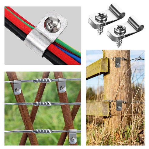 Wire Fence Clips-100 Pcs Fence Wire Clamps with 100Pcs Screws Stainless Steel Agricultural Fencing Mounting Clips Fit 12-16 Gauge Welded Wire to W...