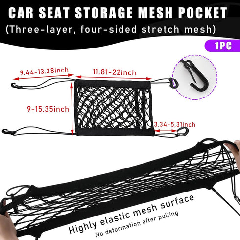 3-Layer Car Mesh Net Organizer, Four-Side Elastic Seat Net Cargo Tissue Purse Holder Between Seats, Auto Driver Storage Netting Pouch, Barrier of ...