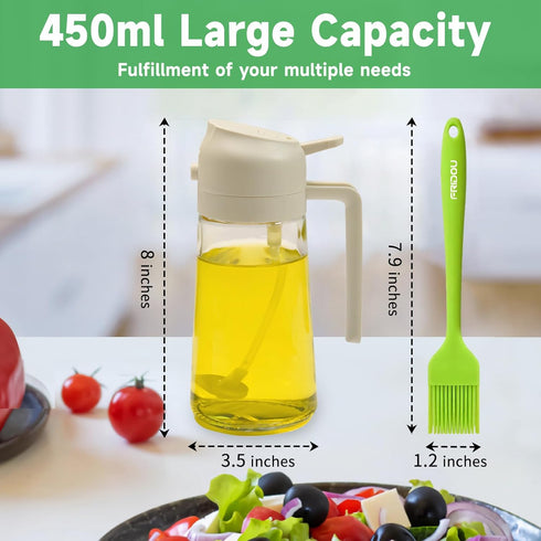 Oil Sprayer for Cooking, 2 in1 Oil Spray Bottle, 16 oz/450ml Olive Oil Sprayer Mister, Food-grade Olive Oil Dispenser Bottle with a Oil Brush for ...
