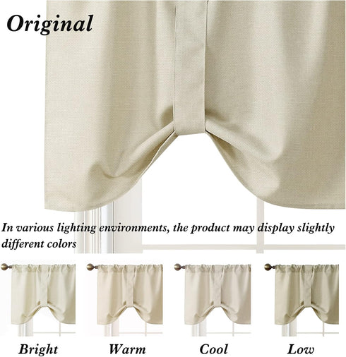 Home Queen Tie Up Shade Curtain Valance Window Treatment for Living Room, Adjustable Balloon Rod Pocket Drape Valance, Set of 1, 54 X 18 Inch, Nat...