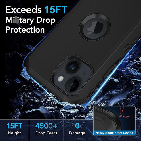 for iPhone 15 Plus Case, with Built in Screen Protector Heavy Duty Drop Protection, Full Body Rugged Shockproof Dust Proof Protective Phone Cover ...