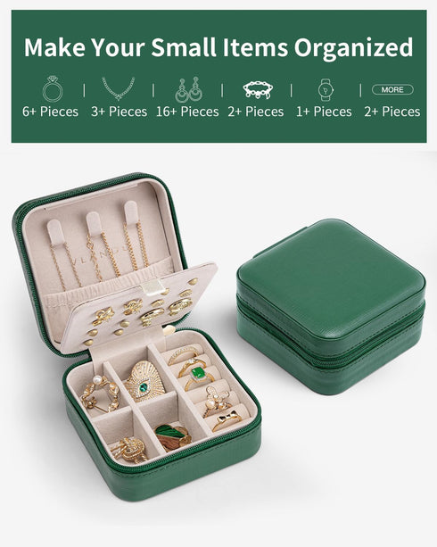 Vlando Travel Jewelry Case, Small Travel Jewelry Organizer Box for Girls Women - Dark Green...