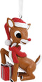 Hallmark Rudolph the Red-Nosed Reindeer in Santa Hat With Present Christmas Ornament...
