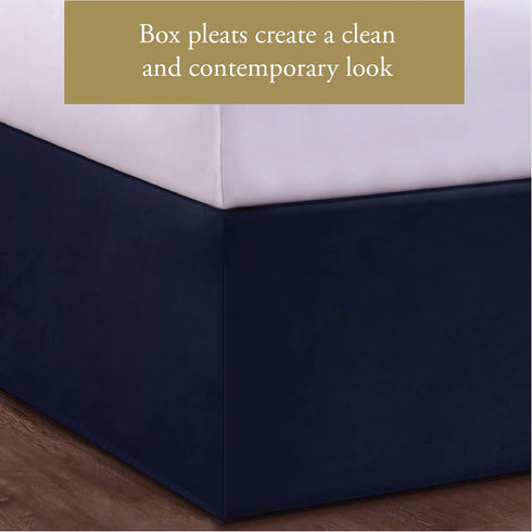Luxury Hotel Tailored Bed Skirt, Box Pleats, 14 Inch Drop, Full, Navy...