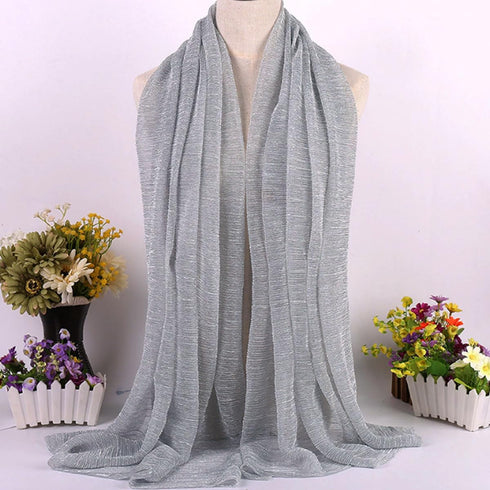 Women Solid Shimmer Hijab Muslim Head Wrap Long Scarf (Shimmer-Grey)...