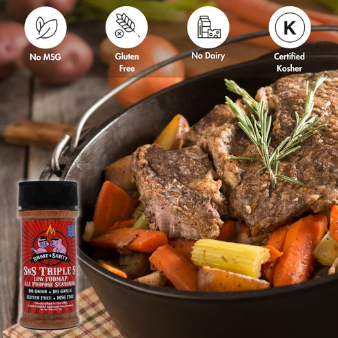 Smoke n Sanity SnS Triple S Certified Low FODMAP All Purpose Seasoning - Low FODMAP Foods - Contains No Garlic, No Onion - Gluten Free and Dairy F...