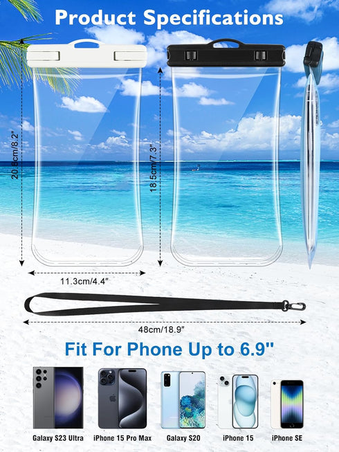 2 PCs Waterproof Phone Pouch, Clear Waterproof Phone Case for iPhone 15 Pro Max 14 13 12 11 Plus Samsung Up to 6.9'', 3D IPX8 Water Proof Cellphon...
