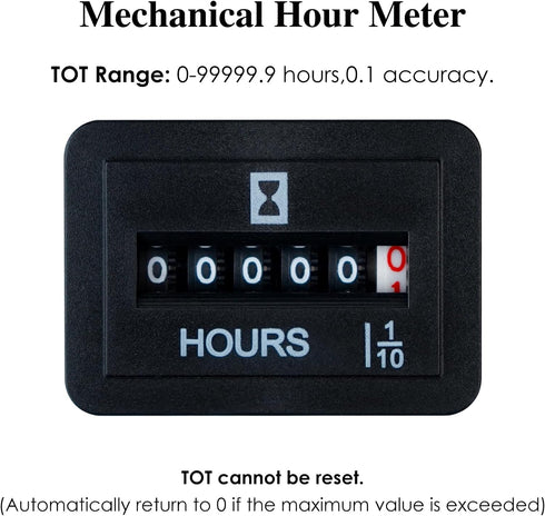 Jayron JR-HM001 Snap in Mechanical Hour Meter Rectangular Hour Meter for DC 6V to 80V Power Equipment Such as Fork Lifts,Golf Carts,Floor Care Equ...