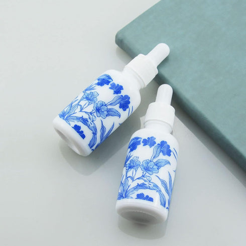 4 PCS 1 2/3oz (50ml) Blue and White Porcelain Ceramic Dropper Bottles Perfume Aromatherapy Cosmetic Container Essential Oils Sample Empty Dropper ...