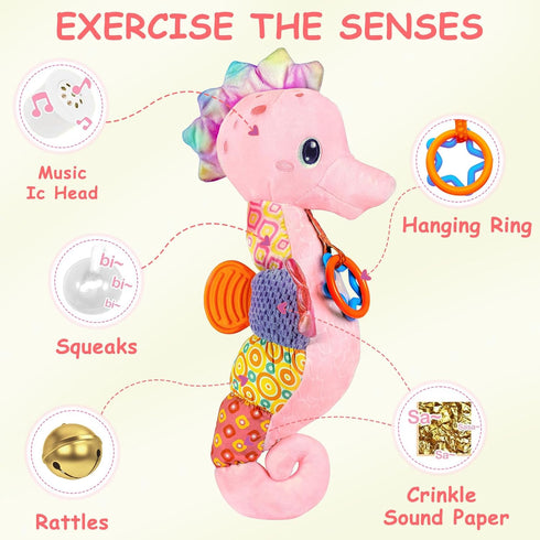 Baby Girl Toys 0-6 Months,Infant Musical Stuffed Animals Soft Toy with Bright Colors,Crinkle Sound Paper, Multi-Textures & Rattles,Baby Newborn To...