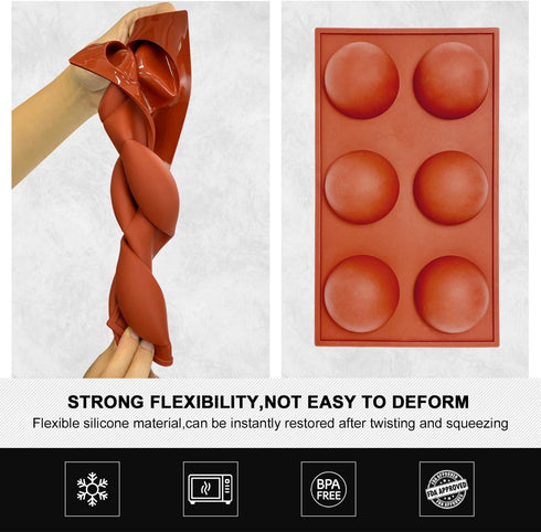 Large 6-Cavity Semi Sphere Silicone Mold, Half Sphere Silicone Baking Molds for Making Chocolate, Cake, Jelly, Dome Mousse (2 Packs)...