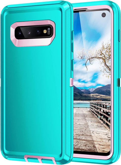 for Galaxy S10 Case,Heavy Duty Shockproof Dust/Drop Poof 3 Layers Full Bady Protection Rugged Case for Galaxy S10,Mint Green/Pink...