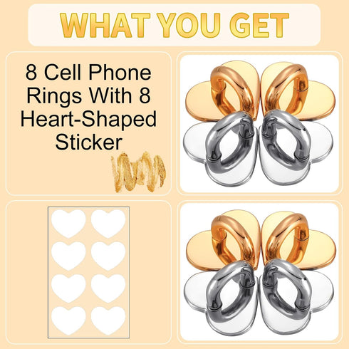 Moxweyeni 8 Pcs Cell Phone Finger Ring Adhesive Metal Phone Finger Grip Loop Stand Heart Grip Holder Charm Hook for DIY Hanging Supplies...