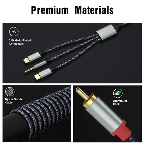 Lightning to RCA Cable Audio Aux Adapter?10.3M?,RCA to 3.5mm Cable?USB C to 2 RCA Audio Cable? (3 in 1 Audio Cable) for Power Amplifier, Car, Home...