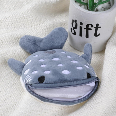 Shark Coin Purse Cute Small Wallet Plush Cartoon Cosmetic Items Bag Animal Zipper Keychain Change Purse Mini Earphone Bag Funny Novelty Coin Pouch...