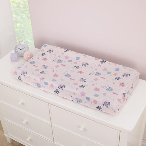 NoJo Mermaid Lagoon Pink, and Blue Sea Friends Super Soft Contoured Changing Pad Cover...