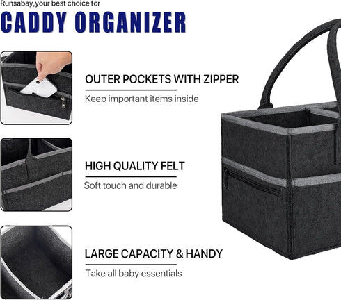 Baby Co. Diaper Caddy, Black, 36 x 22 x 18cm, Car Organizer for Diapers and Wipes, Changing Table Baby Diaper Storage, Gift for Newborns...