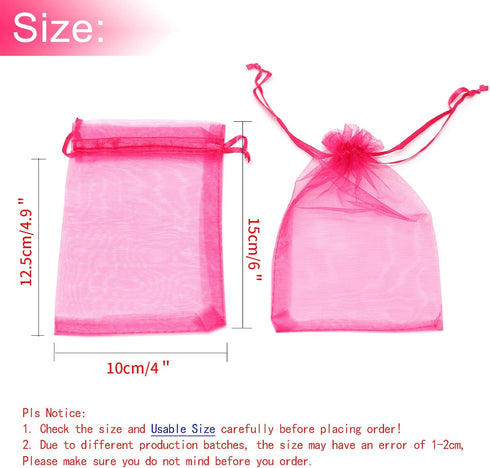 100Pcs Organza Bags 4x6 Inch, Hot Pink Small Jewelry Bag Drawstring Mesh Gift Bags Wedding Party Favor Christmas Candy Pouches...