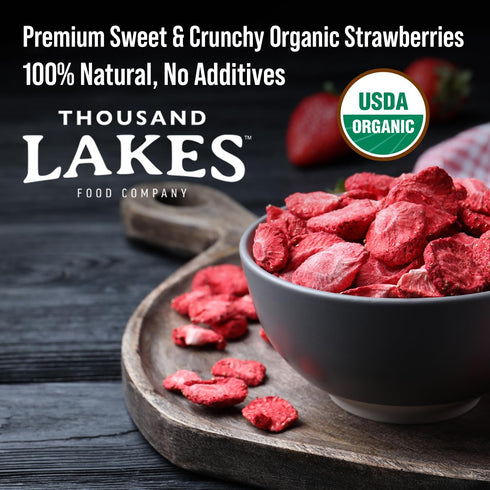 Thousand Lakes Freeze Dried Fruit - ORGANIC Strawberries 2-pack 1.1 ounces (2.2 ounces total) | No Sugar Added | 100% Sliced Organic Strawberries...