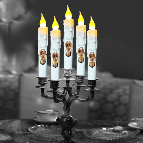 Primitive Battery Tapered Candles Flickering,Decorative Flameless Taper Candles with Timer,6.75Inch Girl Blessed Led Candlestic,Dripless Taper Can...