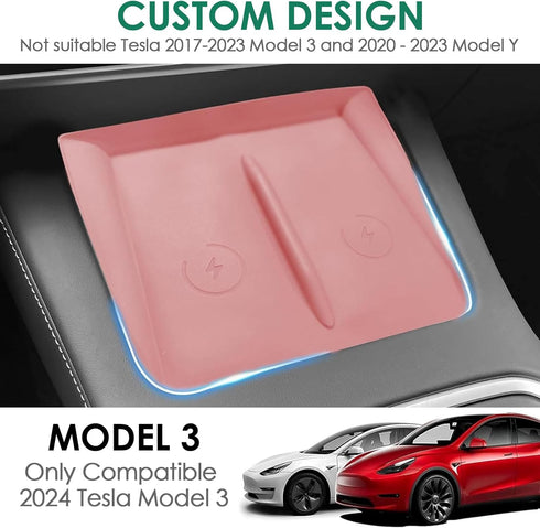 Center Console Wireless Charging Silicone Mat Compatible with Tesla Model 3 2024 Accessories Waterproof Cover Interior Pad Non-Slip Mats Phone Tra...