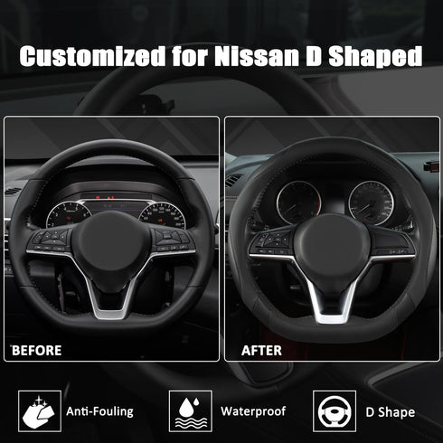 West Llama Flat Bottom Car Steering Wheel Cover for Nissan,D Shaped Steering Wheel Cover for Rogue,Altima,Kicks (Black-Standard Size)...