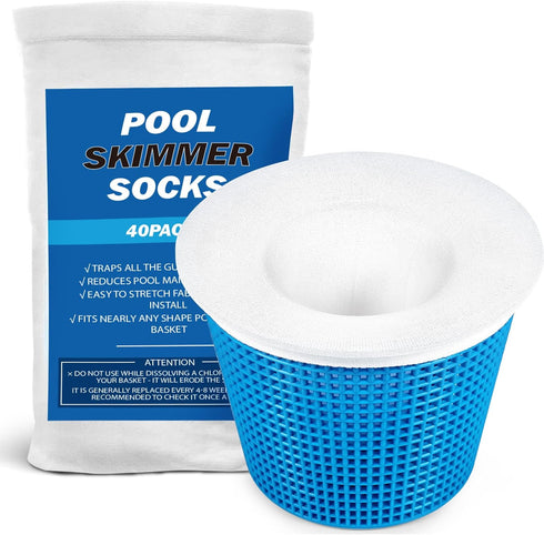 40-Pack of Pool Skimmer Socks, Pool Filter Socks for Filters, Baskets, and Skimmers - The Ideal Sock/Net/Saver to Protect Your Inground or Above G...