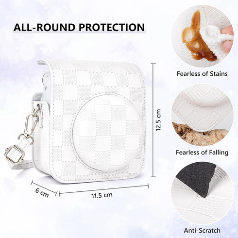 Camera Case Compatible with Fujifilm Instax Mini 12 Instant Camera, Checkerboard Style Camera Carry Bag for Polaroid Instax Mini 12 with Strap - W...