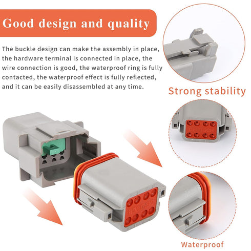 Deutsch DT Connector Kit in 2,3,4,6,8,12 Pin Configurations, Size 16 Stamped Contacts, Sealed Automotive Electrical Connectors, with 35 Pairs Barr...