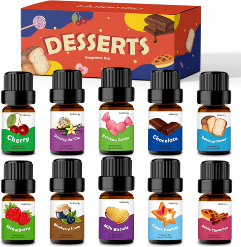 Holamay Dessert Fragrance Oils, Scented Oils Set of 10 Sweet Soap & Candle Making Scents - Creamy Vanilla, Apple Cinnamon, Cookies and More, Aroma...