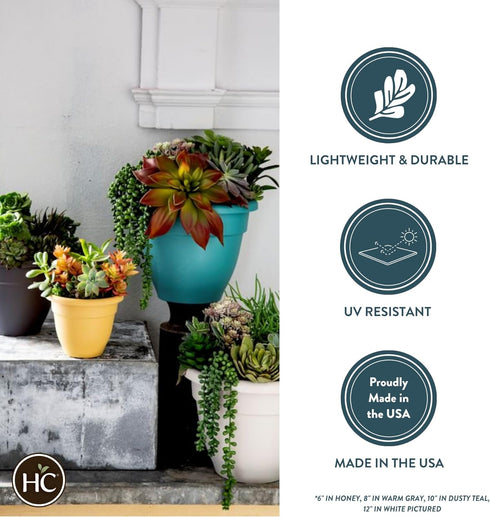The HC Companies 6 Inch Caribbean Planter - Lightweight Indoor Outdoor Plastic Plant Pot for Herbs and Flowers, Dusty Teal...