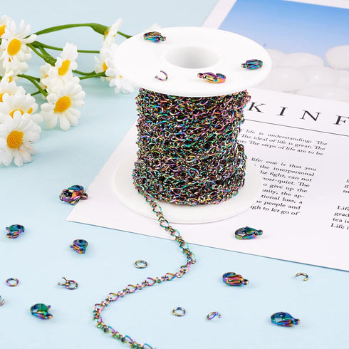 5M Stainless Steel Figaro Chains Multi-color Unwelded Chain DIY Chain Jewelry Set Making Kit for Jewelry Necklace Bracelet Earring Making...