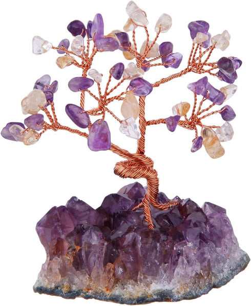 mookaitedecor Citrine & Amethyst Crystal Tree with Amethyst Cluster Crystals Base Bonsai Money Tree for Wealth and Luck...