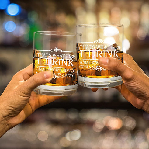 I Drink and I Know Things Funny Whiskey Glasses Gifts for Men or Women - Unique Festival, Birthday Gifts for Friends, Mom, Dad, Coworkers, Congrat...