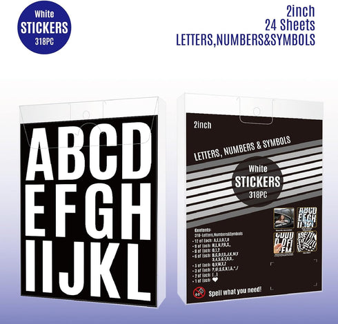 Vinyl Letter Stickers White Letter Number Stickers Kit 318 Pieces 24 Sheets 2 Inch Sticky Mailbox Number Stickers for Bulletin Board, Labeling, Si...