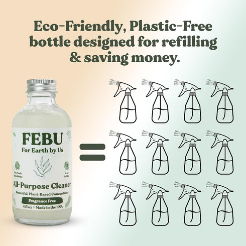 FEBU All Purpose Cleaner, Fresh Lemon, 4oz | Powerful Natural Cleaner Concentrate With Essential Oils | Makes 192 Fl Oz of Multipurpose Cleaner | ...