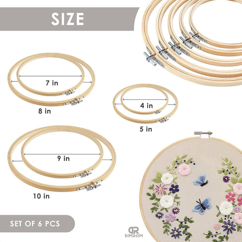 6Pcs Wooden Embroidery Hoops for Quilting Accessories - 4 inch to 10 inch Cross Stitch Craft Rings for Crafts Quilting Frame for Hand Quilting Sup...