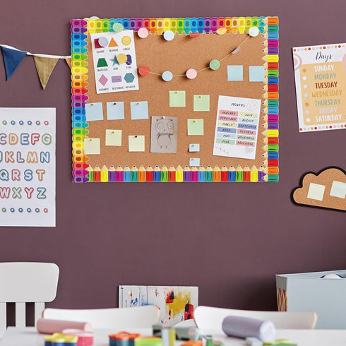 52ft Bulletin Board Border Decorations - 2 Rolls Rainbow Crayon Border Trim for School Classroom Chalkboard Bulletin Board Wall Window Door Decor...