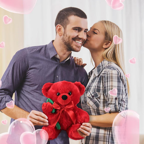 Plush Stuffed Animal Bear with Rose Funny Cute Stuffed Animal Plush Christmas Valentine's Day Gifts for Kids Toddler Girlfriend Mother's Day,11.8 ...