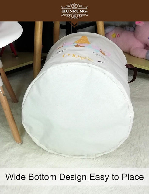 HUNRUNG Laundry Hamper,Large Canvas Fabric Lightweight Storage Basket Toy Organizer Dirty Clothes Collapsible Waterproof for College Dorms, Childr...