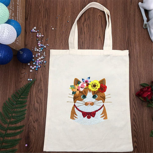 Gigicloud Embroidery Kit for Beginners Adults, Cartoon Animal Pattern Canvas Tote Bag DIY Canvas Bag Cross Stitch Kits Water-Soluble Printing DIY ...