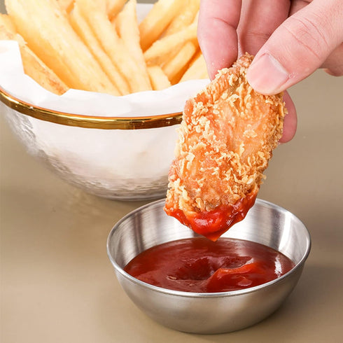 8Pcs 3.2inch Sauce Dishes Dipping Small Bowls - 2 oz Mini Stainless Steel Saucers Dish Cook Prep Side Dish Soy Sauce Sushi Dip Dishes Condiment Se...