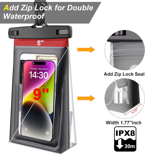 Waterproof Phone Pouch, Cruise Ship Essentials 2 Pack 9" Water Proof Pouch Case for iPhone 15 14 13 12 Plus Pro Max Samsung Carnival 2024 Dry Bag ...