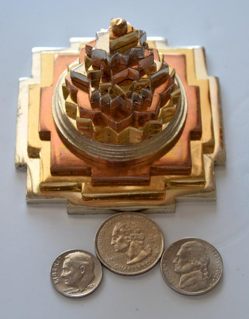 Sri Meru Yantra, Shree Chakra, Maha Meru in Astadhatu Size 3" Inch - Spiritual Powers, Vaastu Dosh, Prosperity - 3D...