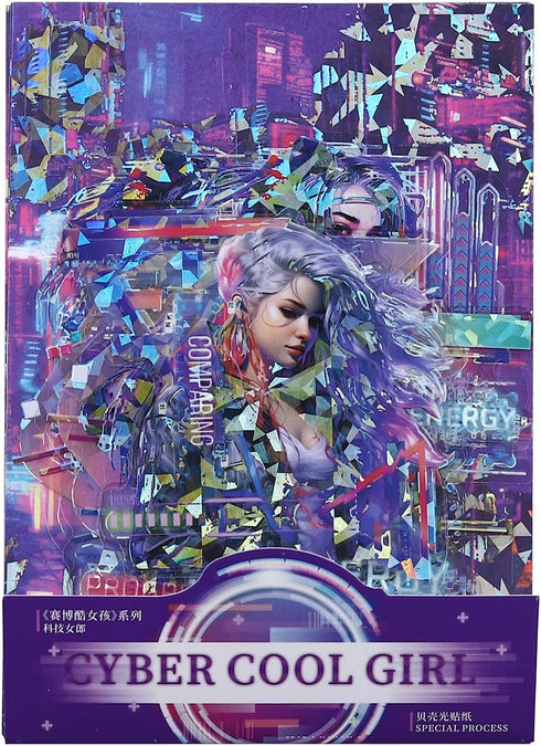 AurriiLeaf Cyberpunk Girl Holographic Stickers Set, 72PCS PET&Washi Ephemera for Scrapbooking, Junk Journaling, Crafting, DIY Projects, Diaries, a...