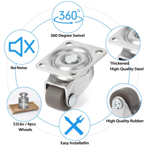 8Pcs Small Caster Wheels, 1/2inch Mini Swivel Caster Wheels, Low Profile Self Adhesive Caster Wheels for Furniture,Kitchen Appliances, Projects, P...