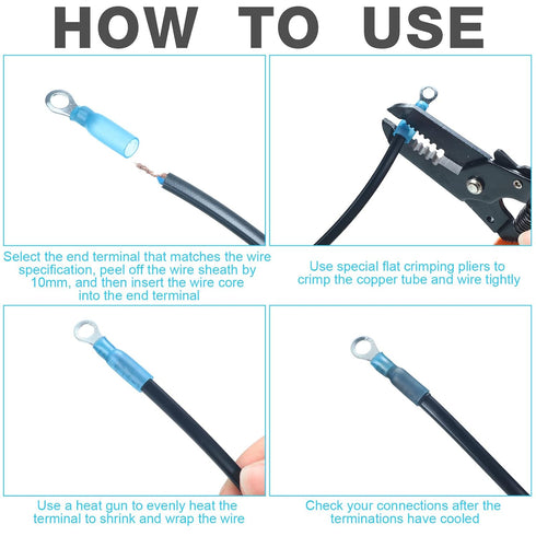 300 Pcs Heat Shrink Ring Terminals #10 Blue 16-14 AWG Electrical Connectors Ring Connector Clear 10 AWG Wire Connectors, Waterproof and Insulated ...