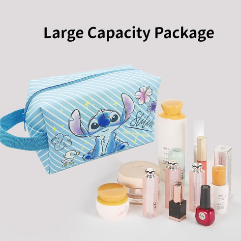 Blue Travel Cosmetic Makeup Bag Sets Include Double Sided Cosmetic Mirror, Hair Brush, PU Travel Toilet Bag, Woven Braclece and 50 Stickers, Makeu...