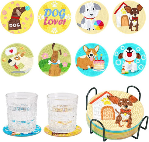 FASHEWELRY 8pcs Diamond Painting Coaster Kit Dog Pattern Diamond Dot Coasters Diamond Art Kits for Beginners, Adults, Kids...